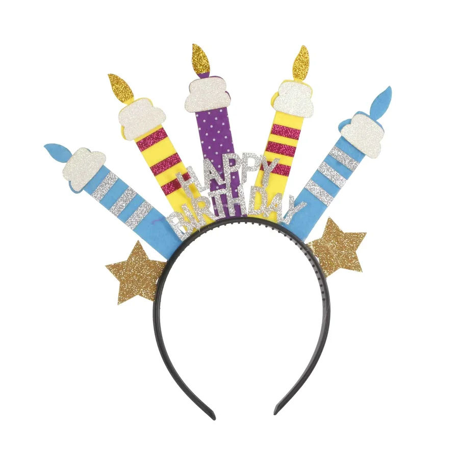 Colorful paper candle headband with