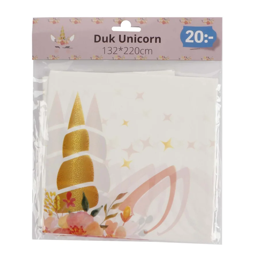 Paper party banner with unicorn design.