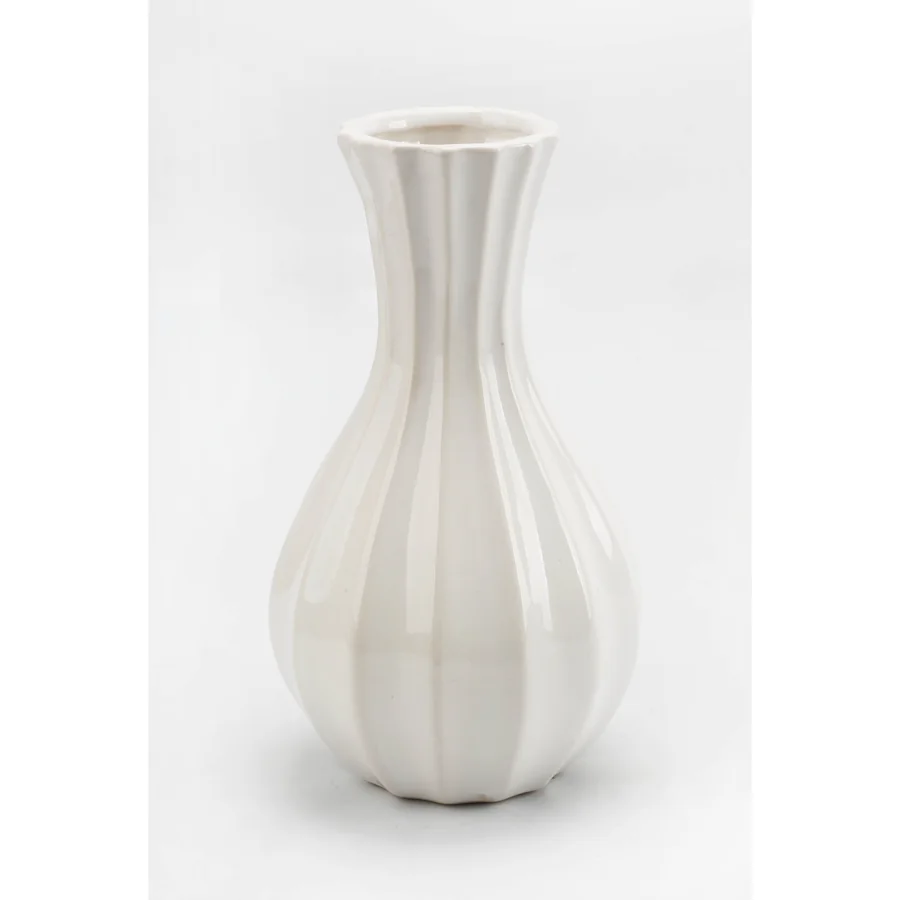 White ceramic fluted vase.