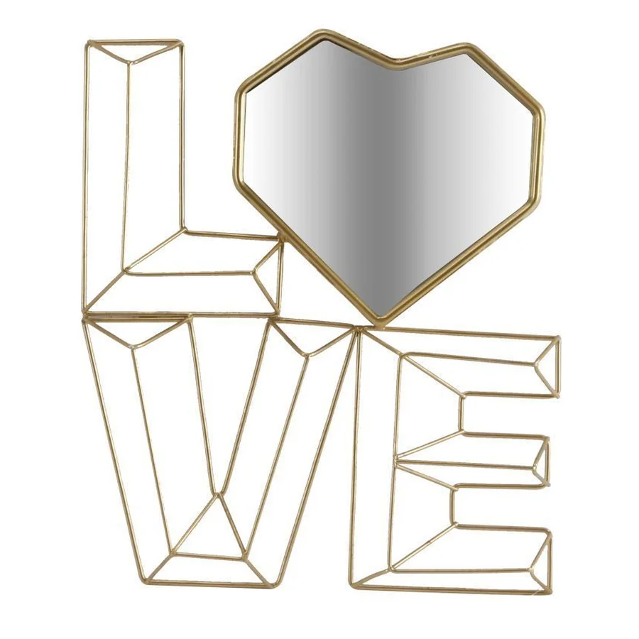 Gold wire LOVE shape wall mirror.