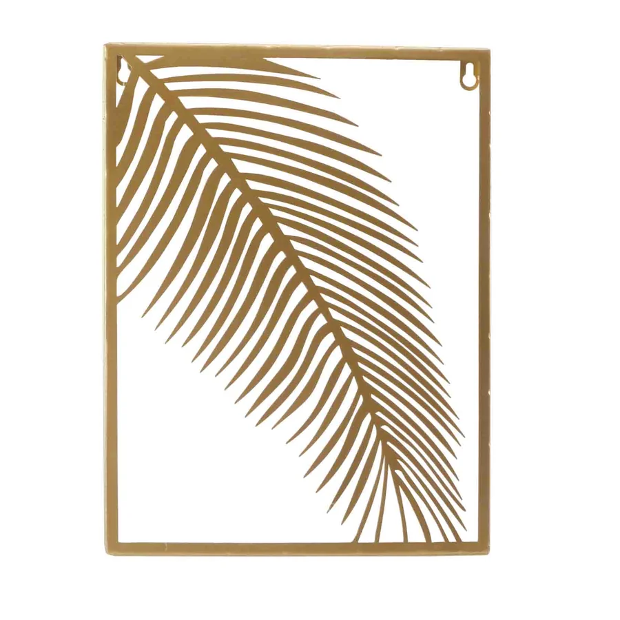 Gold metal palm leaf wall art decoration.