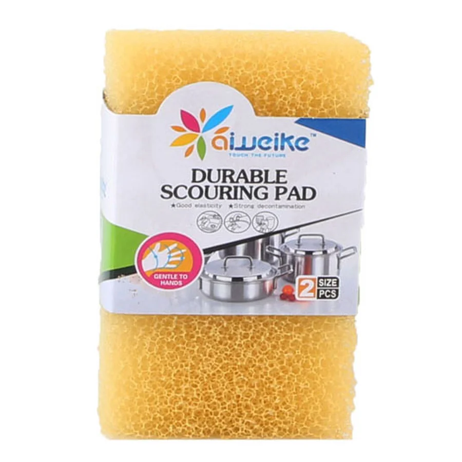 Yellow foam durable scouring pad.