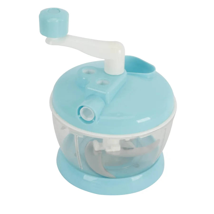 Plastic manual food chopper with handle.