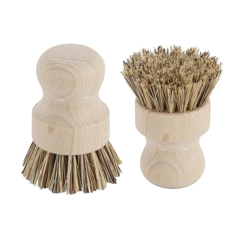 Wooden handle dishwashing brushes.