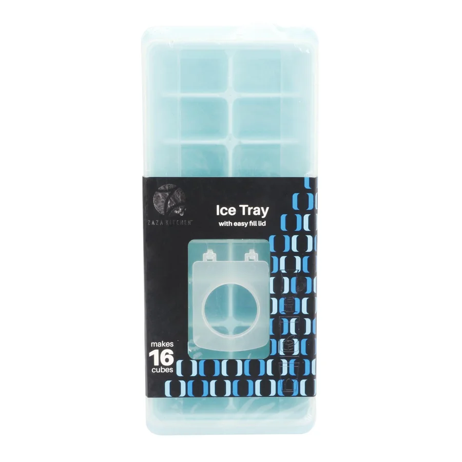 Plastic ice tray with easy fill lid.