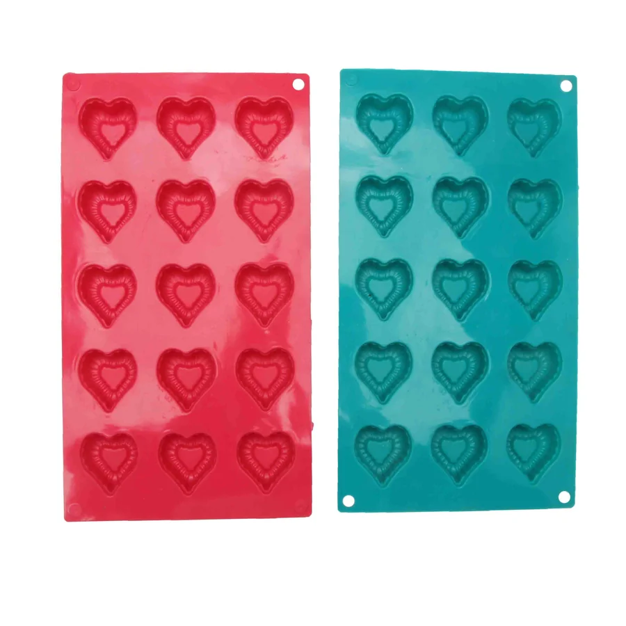 Silicone heart-shaped candy molds.