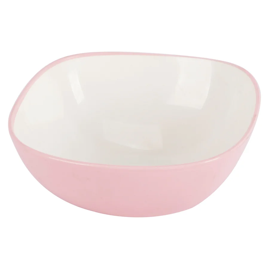 Pink ceramic bowl with white interior.