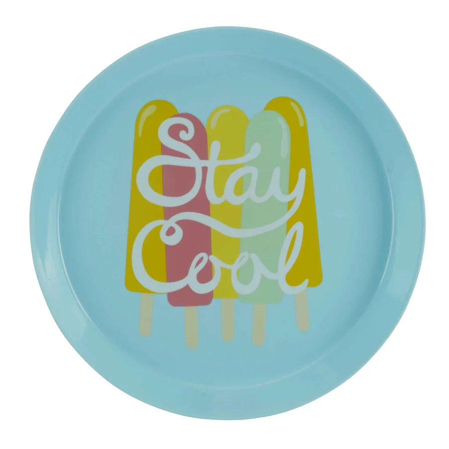 Blue plastic plate with popsicle design.