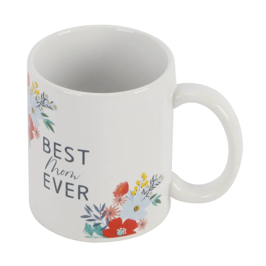 White ceramic mug with floral