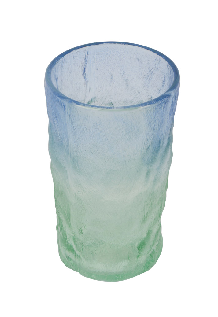 Textured glass tumbler with gradient colors.