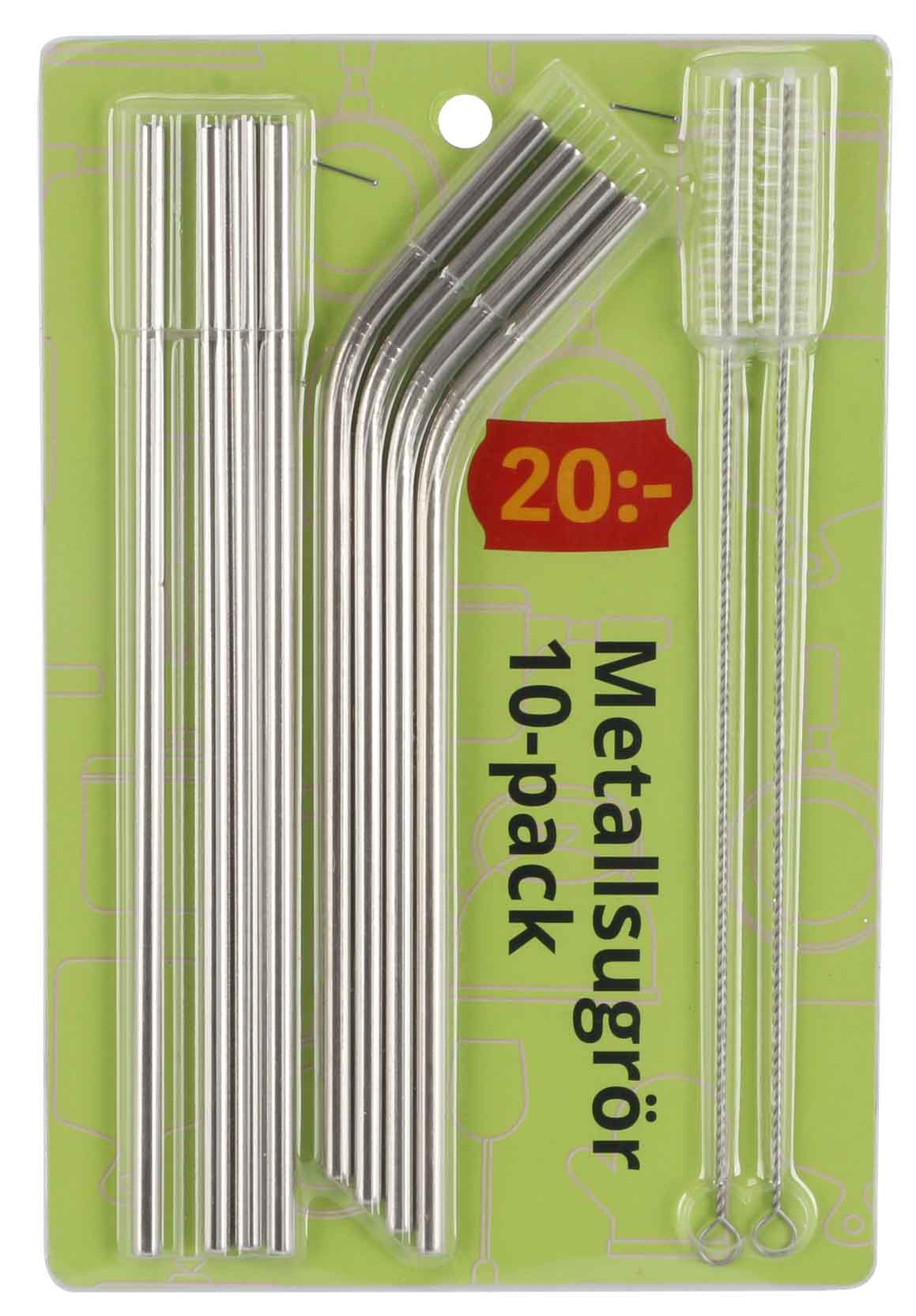 Metal straw 10-pack with cleaning brushes