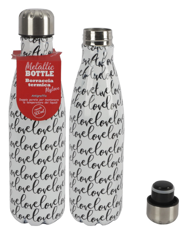 Metallic white thermal bottle with