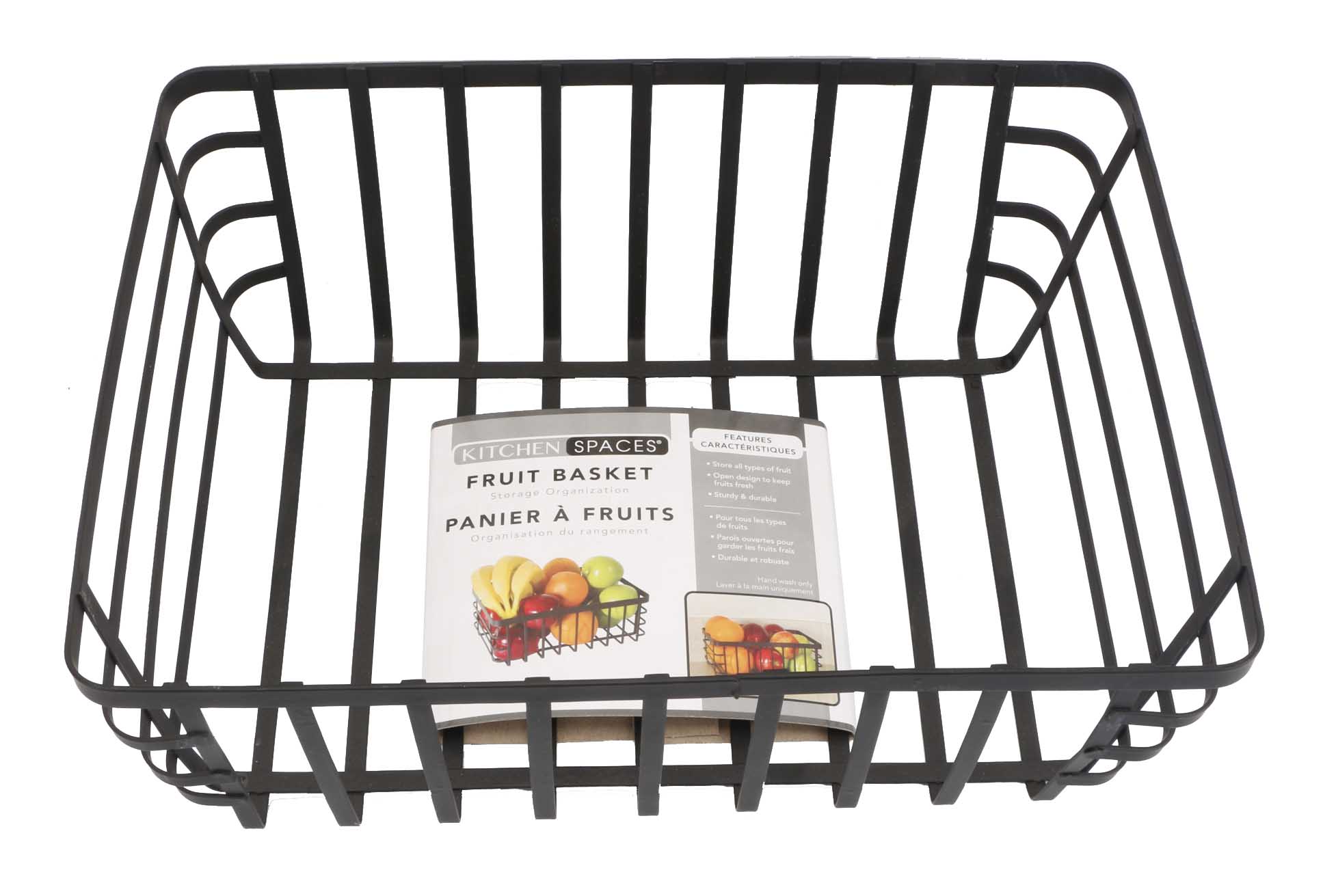 Black metal wire fruit basket.