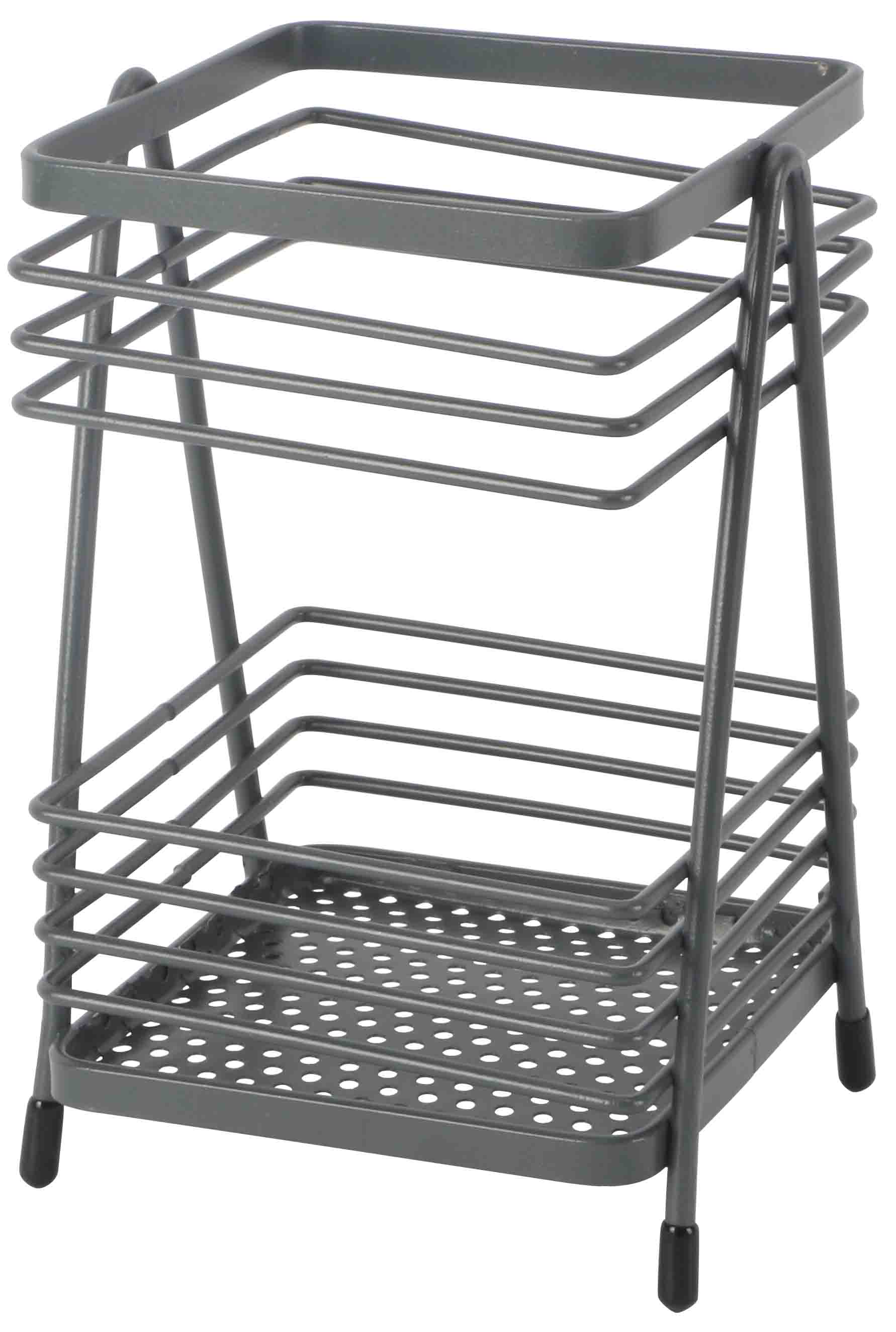 Gray metal two-tiered storage rack