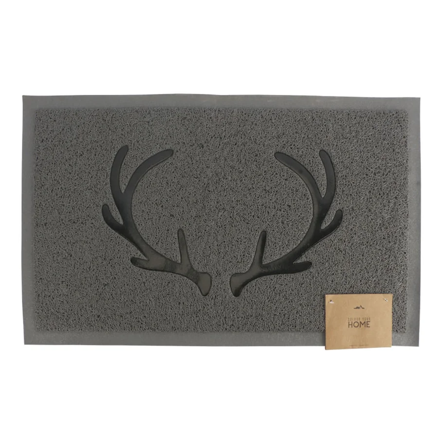 Grey doormat featuring a black antler design.