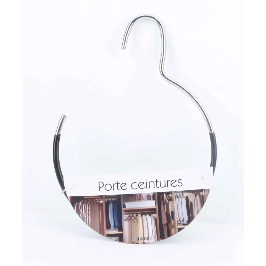 Silver belt hanger with a Porte ceintures label.