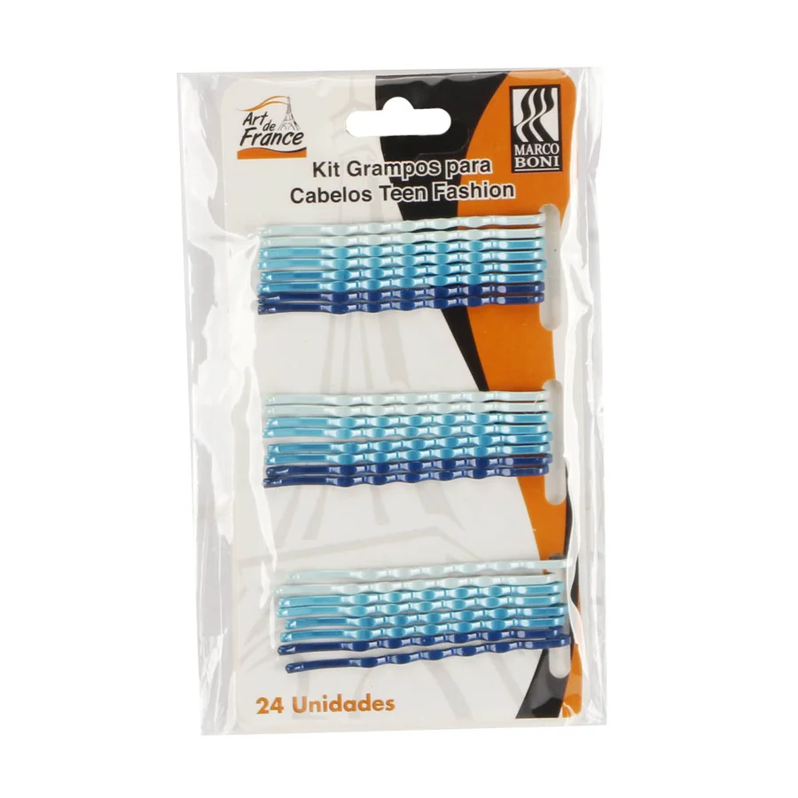 Pack of 24 blue gradient hair clips for teen fashion.