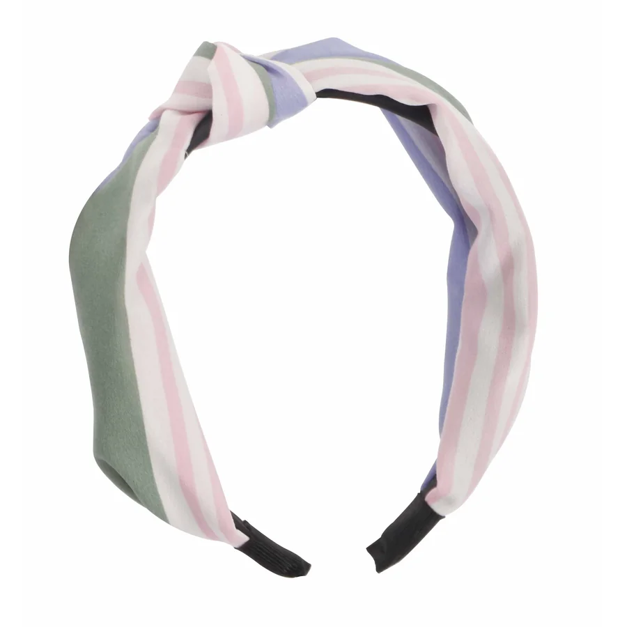 Colorful striped headband with a knot design.