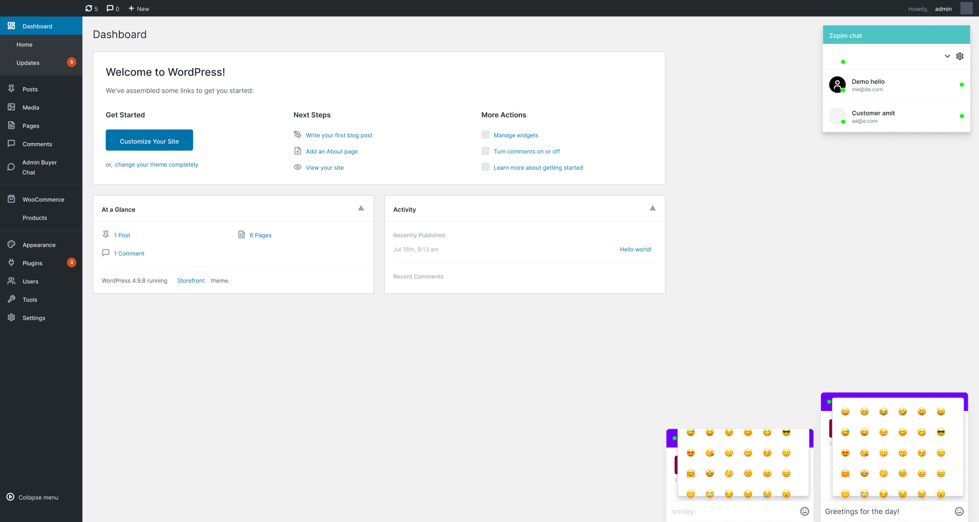 WooCommerce dashboard