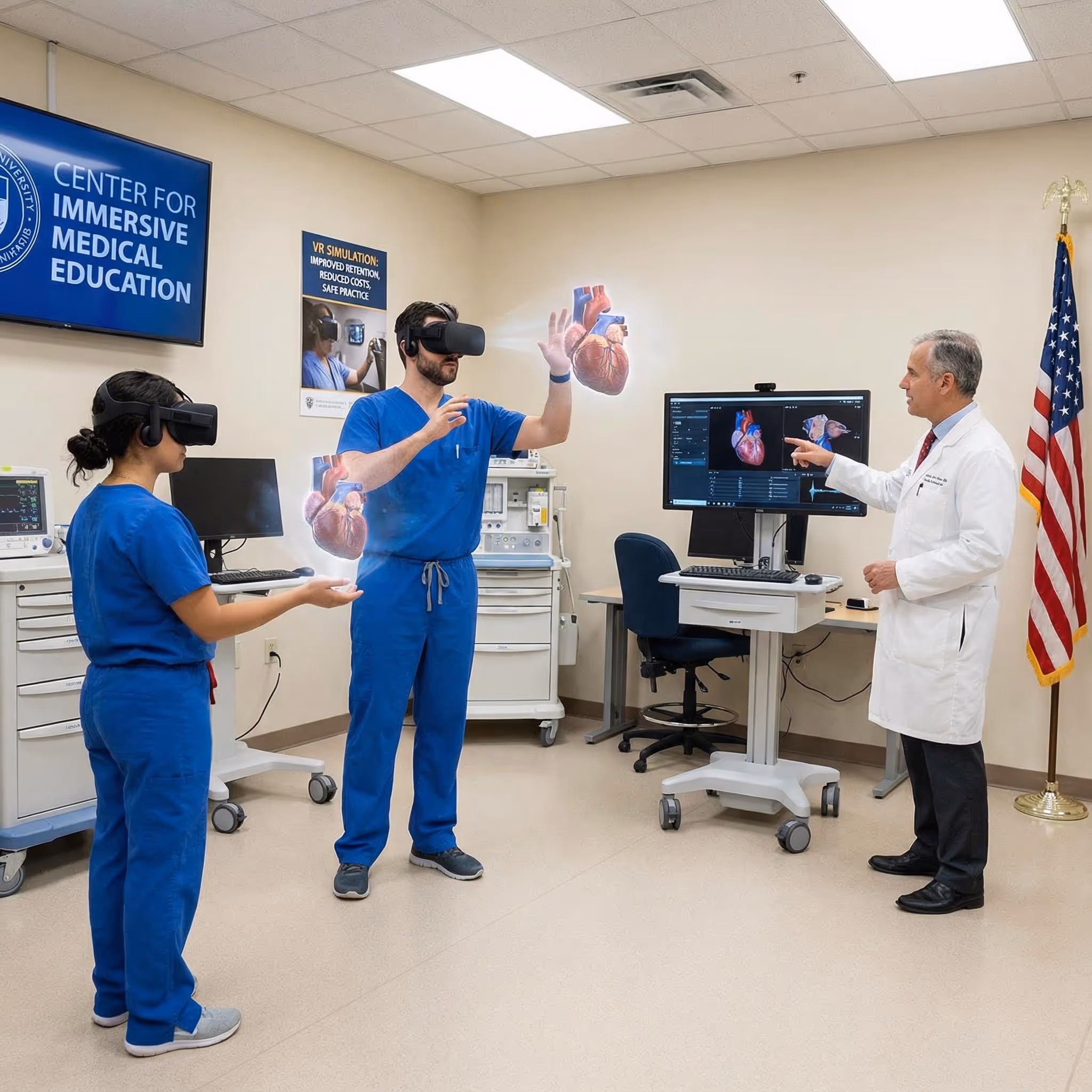 Virtual Reality (VR) Medical Training is the use of immersive, computer-generated environments to simulate anatomy, surgical procedures, and patient care scenarios. It bridges the gap between 2D textbooks and clinical reality by allowing students to interact with 3D anatomical structures.