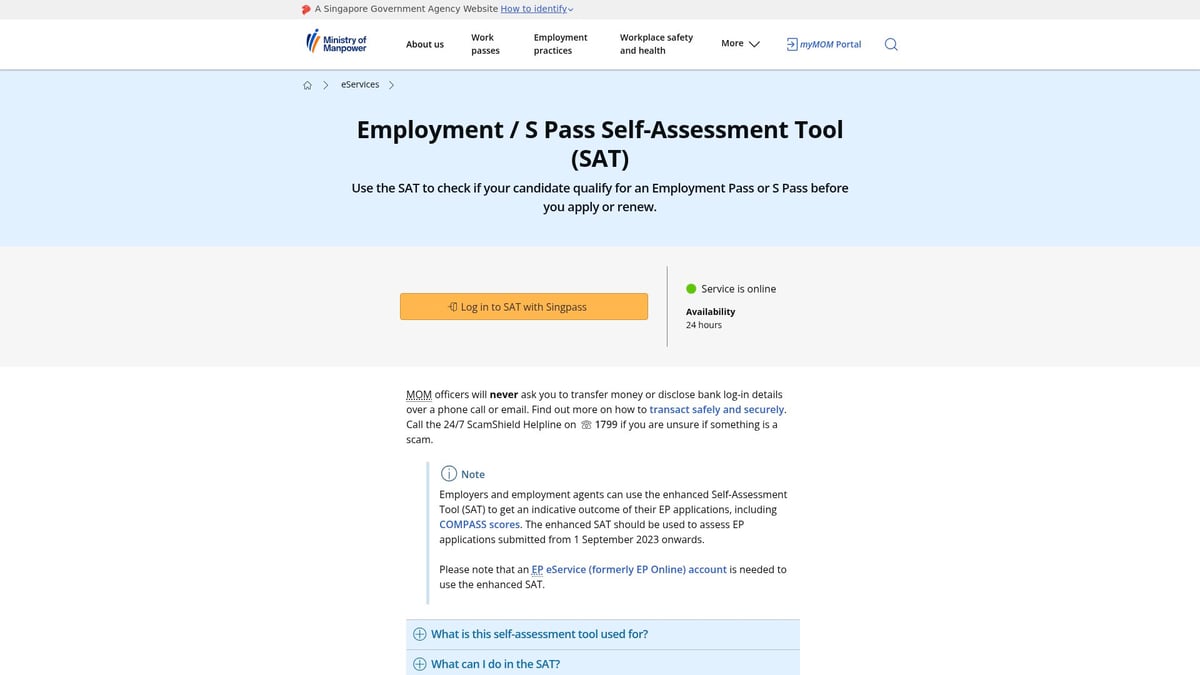 9 Essential Free Immigration Services for 2026 Success - MOM Self-Assessment Tool (SAT)