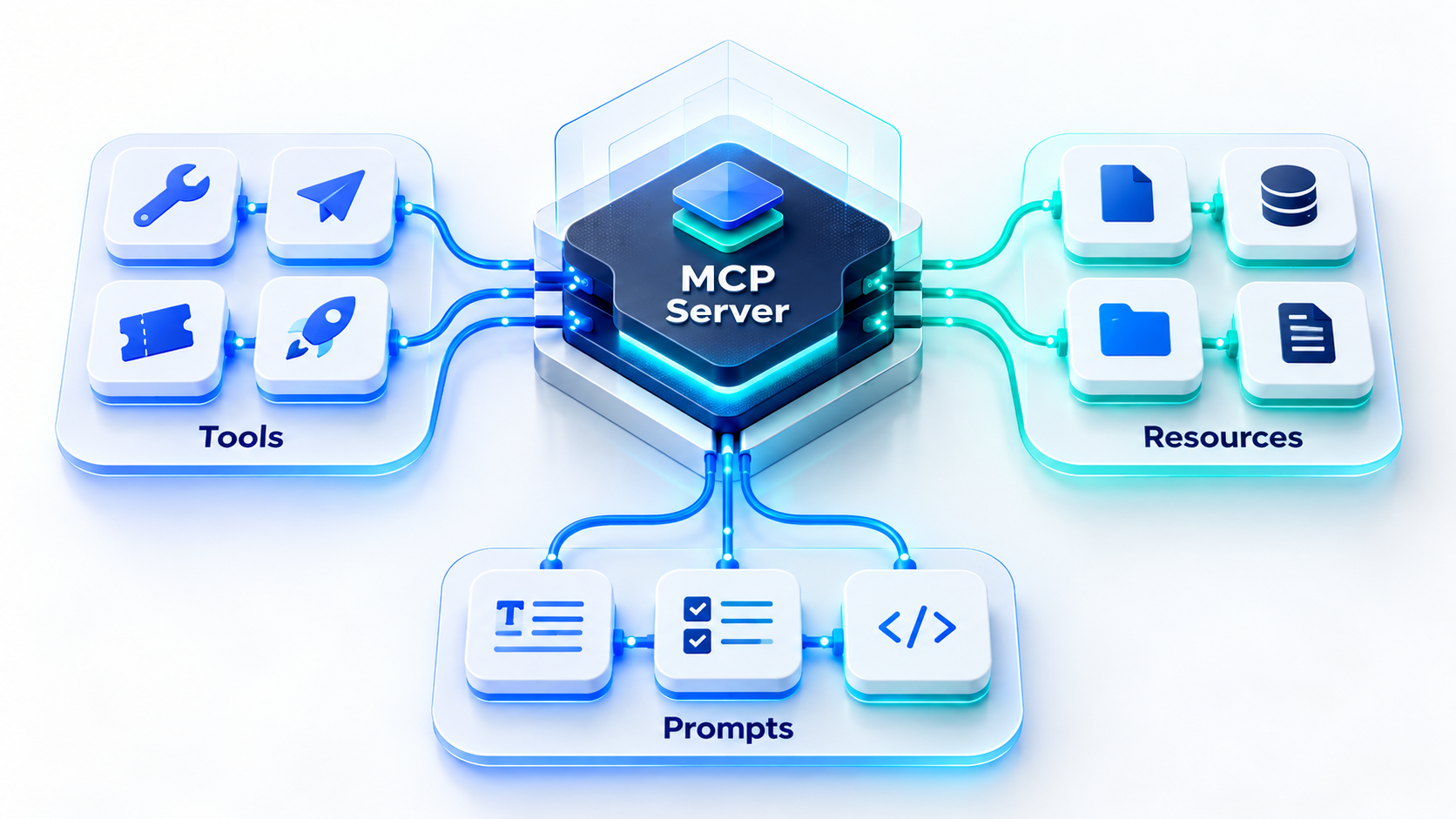MCP server capabilities: tools, resources, and prompts.