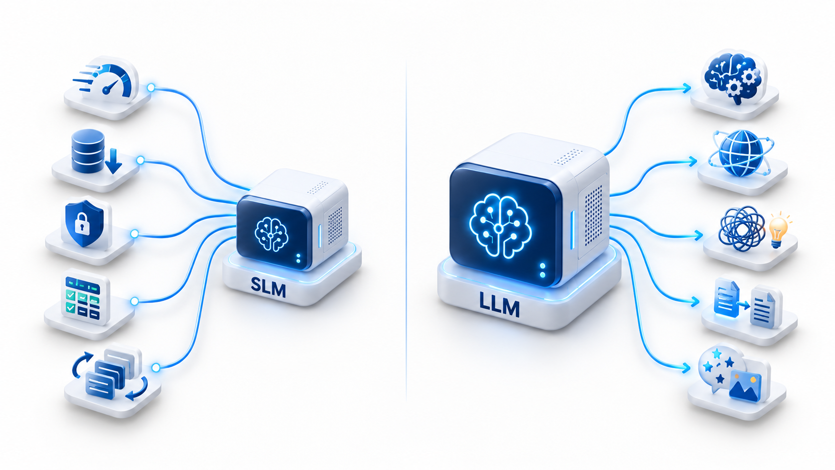SLMs favor efficiency; LLMs favor deeper reasoning.