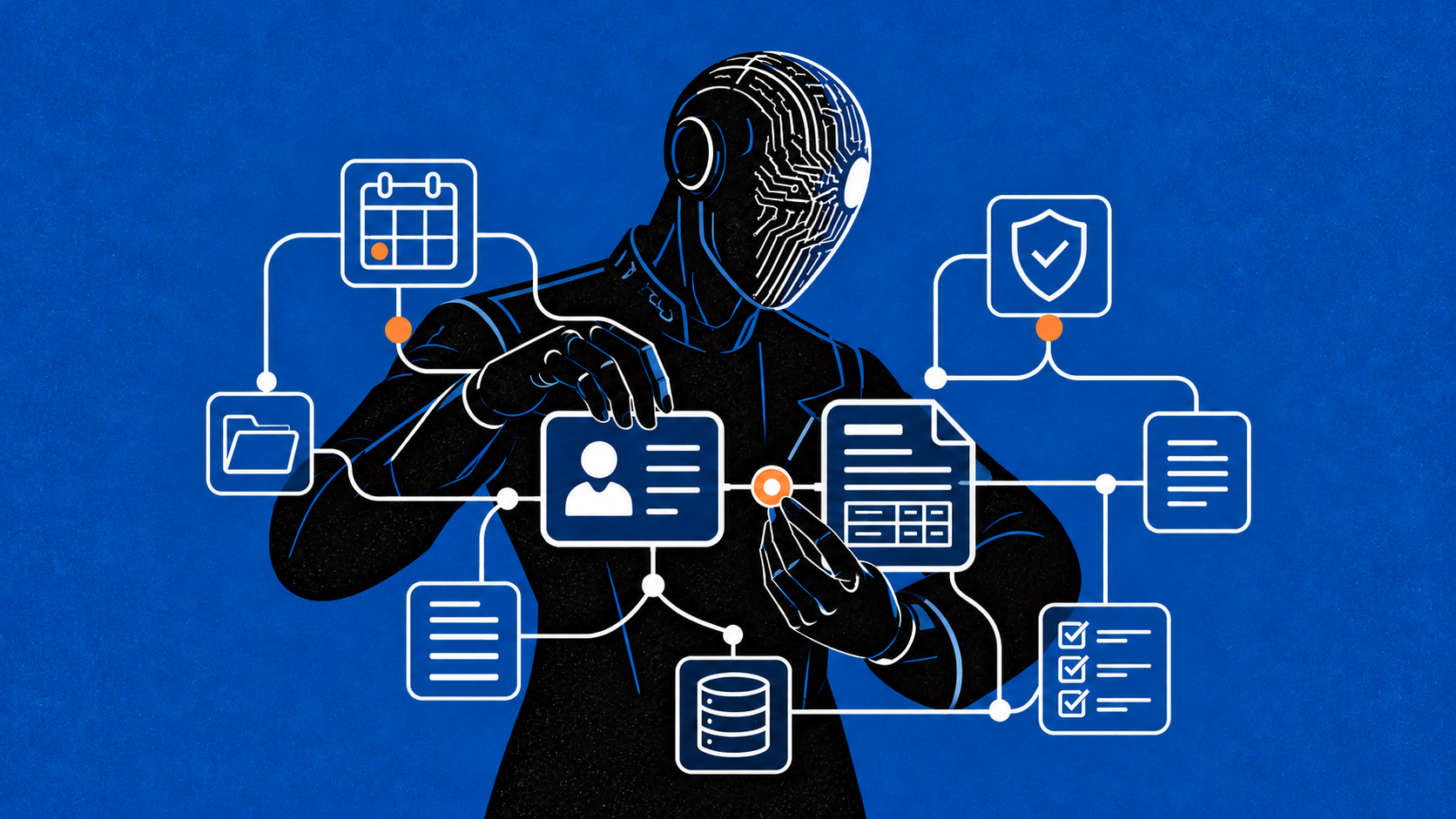 AI agent connecting customer records with invoice, time and permission context.