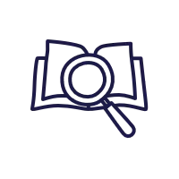 Livre ouvert avec loupe / recherche
