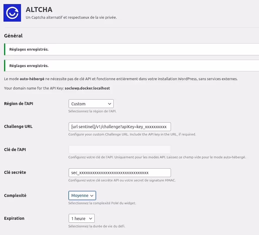 Configuration du plugin ALTCHA avec un serveur Sentinel