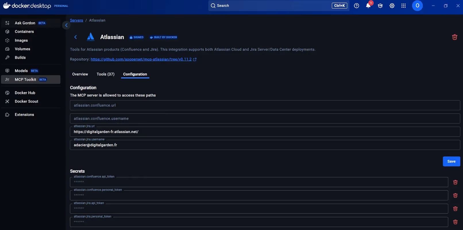 Configuration du serveur MCP Atlassian sur Docker Desktop