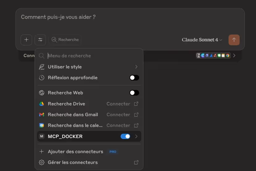 activation du MCP Docker dans la conversation