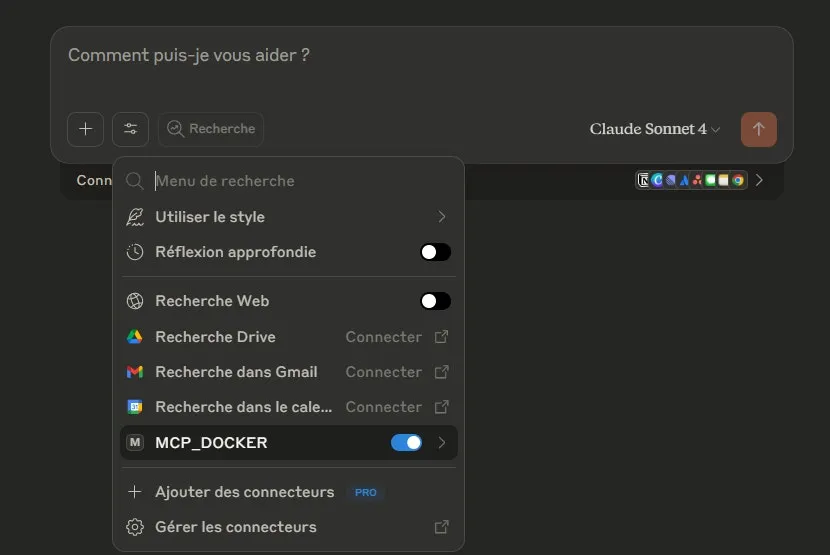 activation du MCP Docker dans la conversation
