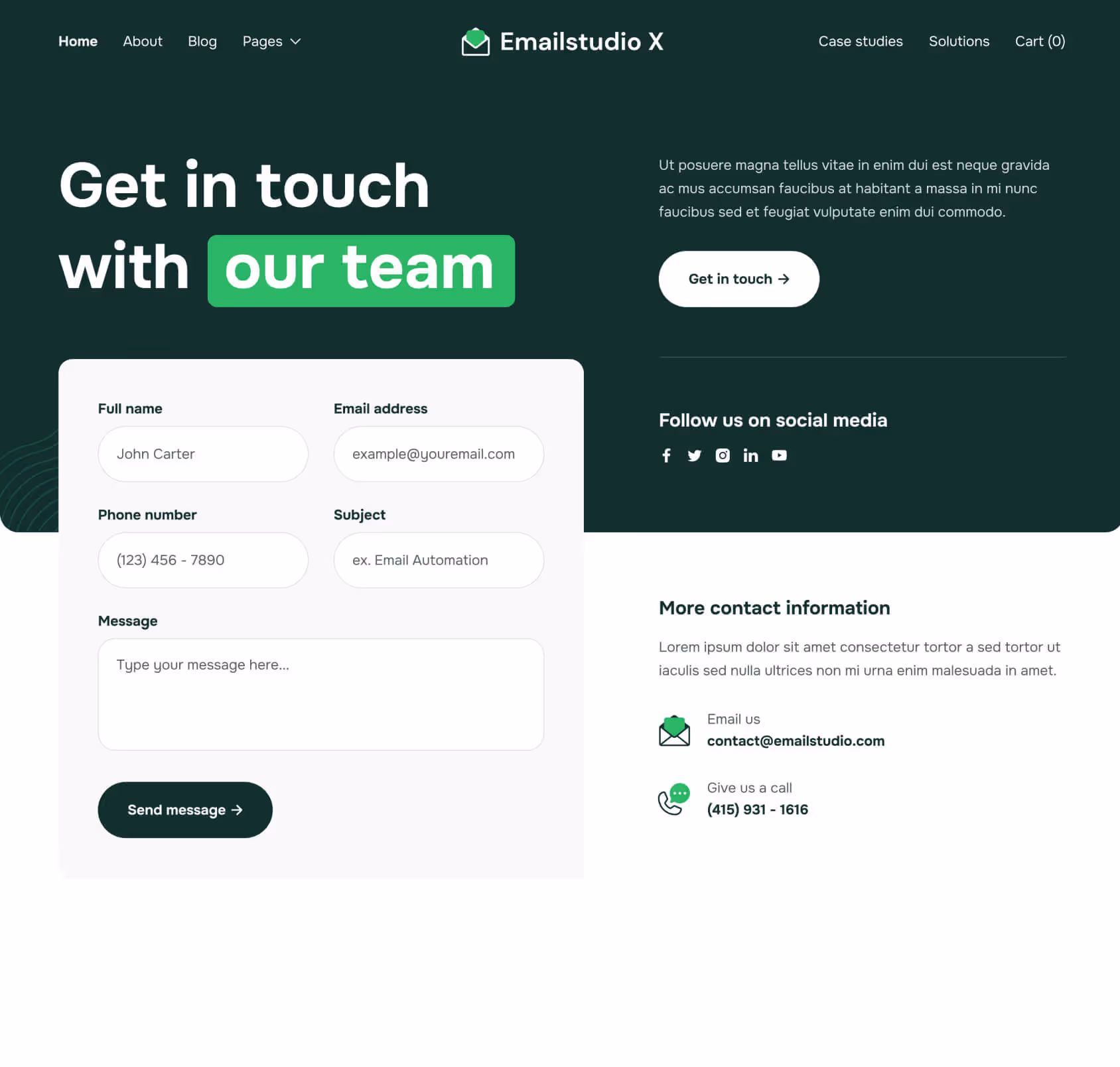 Emailstudio X - Contact V1 Page - Email Marketing Agency Webflow Template