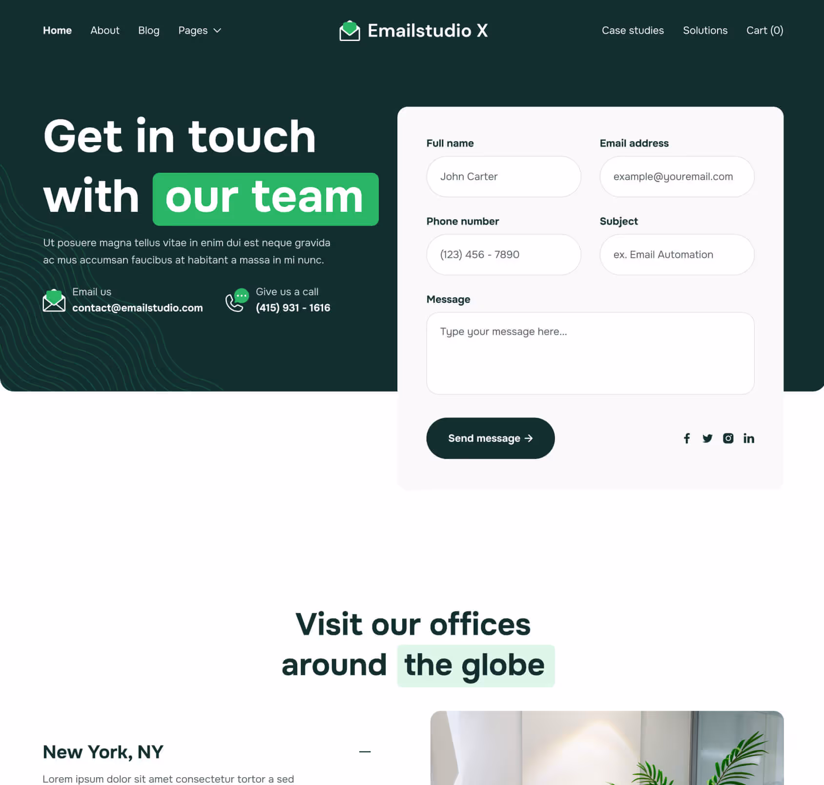 Emailstudio X - Contact V3 Page - Email Marketing Agency Webflow Template