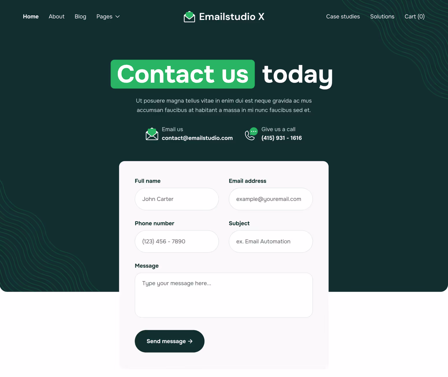 Emailstudio X - Contact V2 Page - Email Marketing Agency Webflow Template