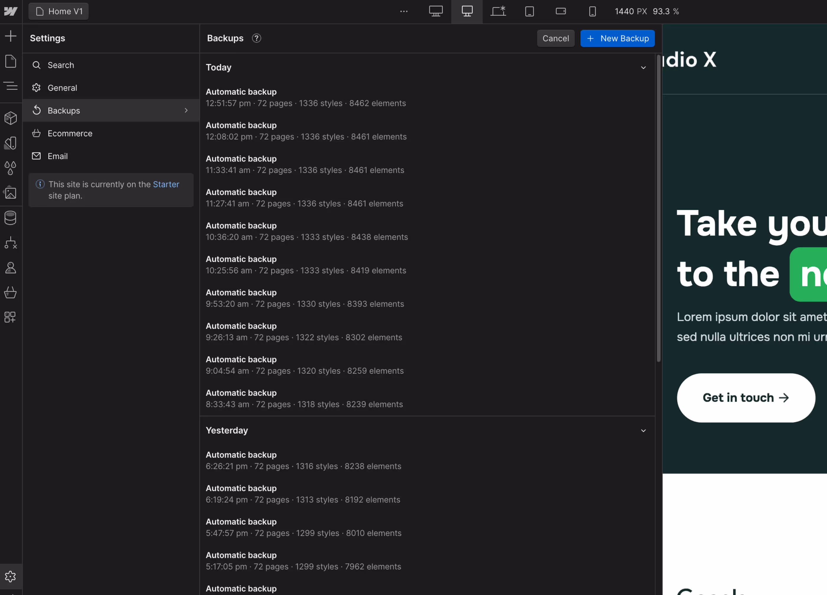 Backups - Emailstudio X Webflow Template
