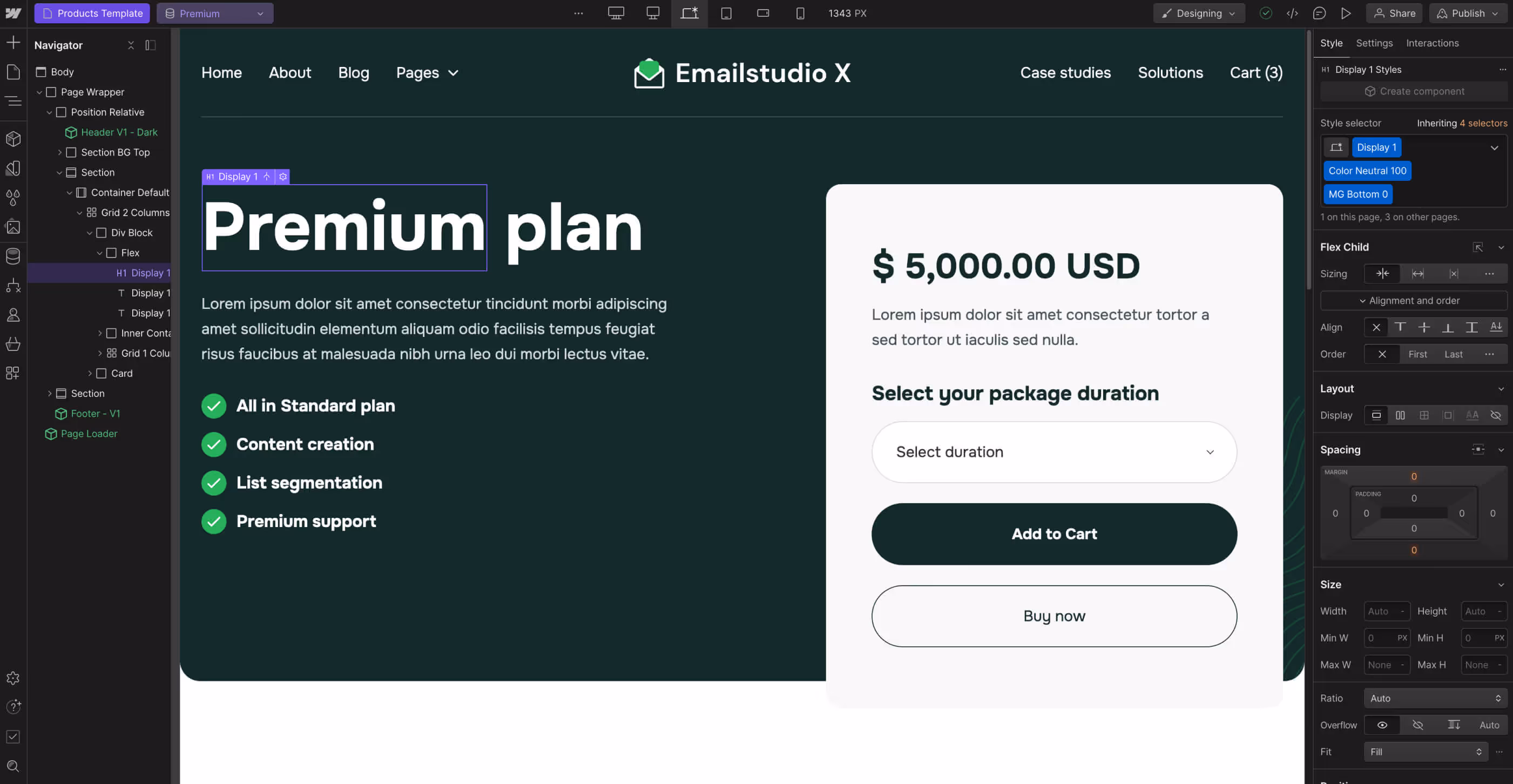 eCommerce Page - Emailstudio X Webflow Template