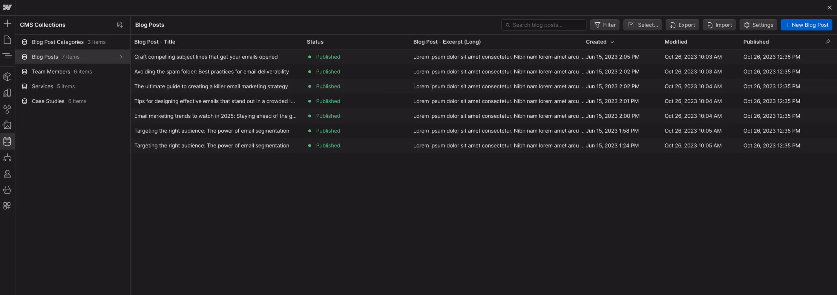 CMS Collection - Emailstudio X Webflow Template