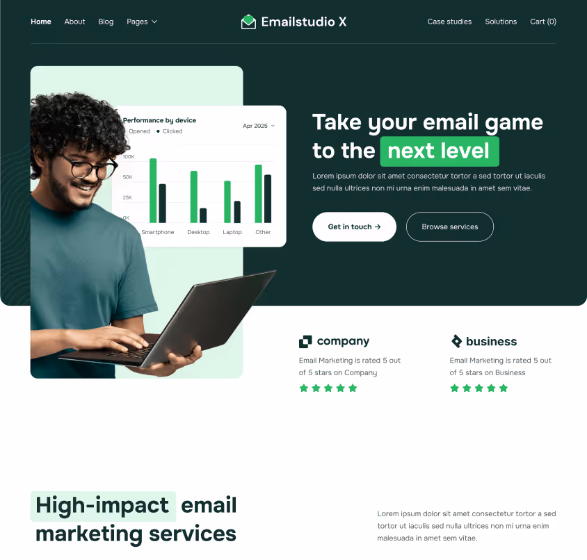 Emailstudio X - Home V1 Page - Email Marketing Agency Webflow Template