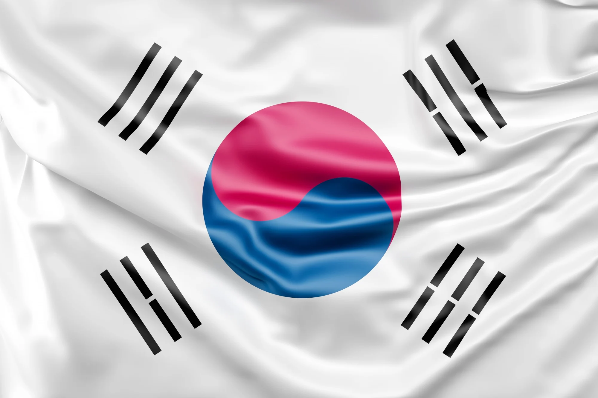 The South Korean flag with its red-and-blue taegeuk and four black trigrams.