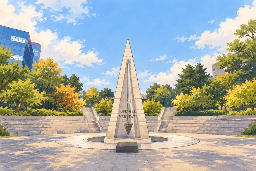 AI-generated illustration of Sogang University’s Albatross Tower and surrounding campus, based on a real campus photograph by 알로스 (CC0).
