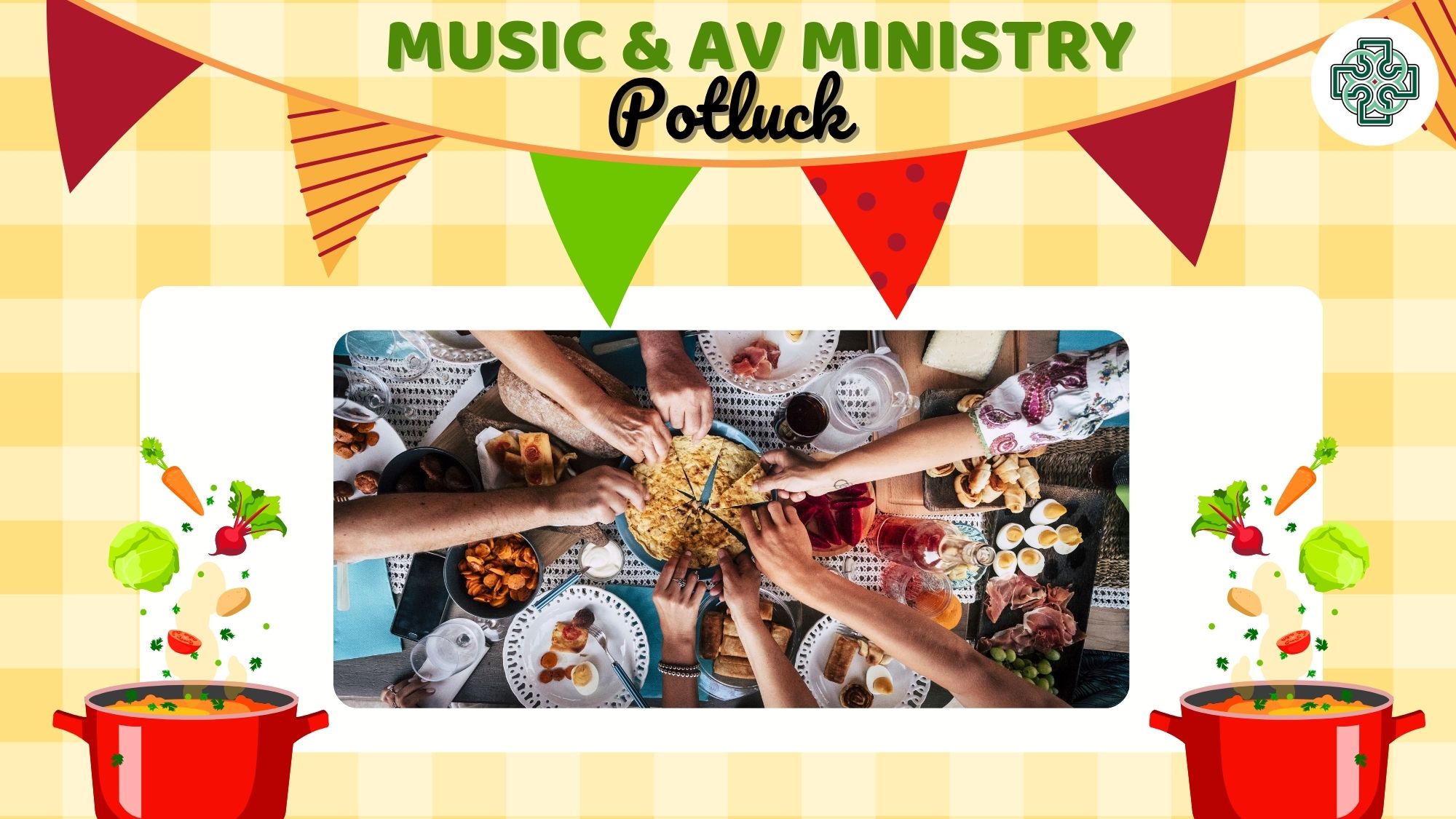 Current and prospective Music & AV Ministry members are invited to our end-of-summer potluck on Thursday, August 28 from 5:00–6:30 PM in the Saint Patrick Parish Social Hall—come share a dish, reconnect, and learn more about getting involved!