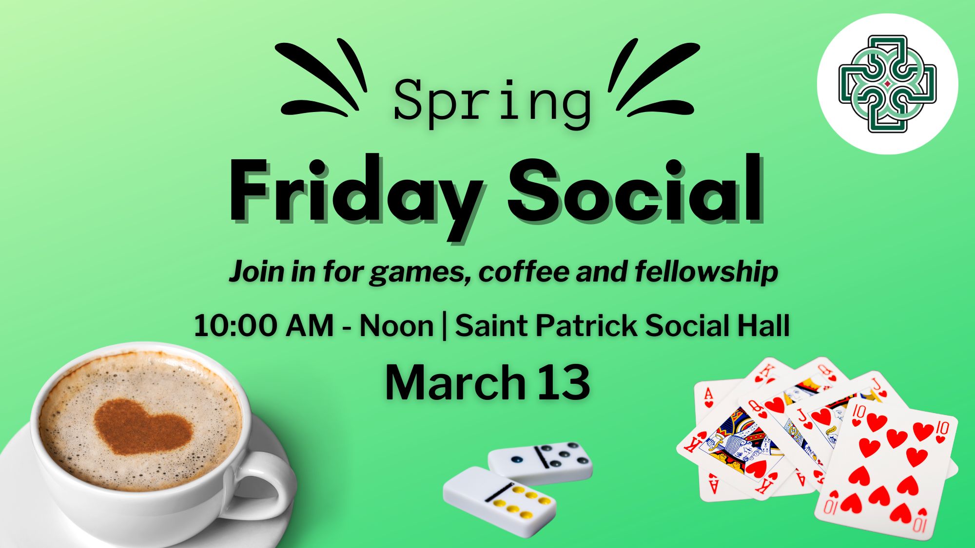 Join the fun on select Fridays throughout the year for games, coffee and fellowship at our Friday Socials. 