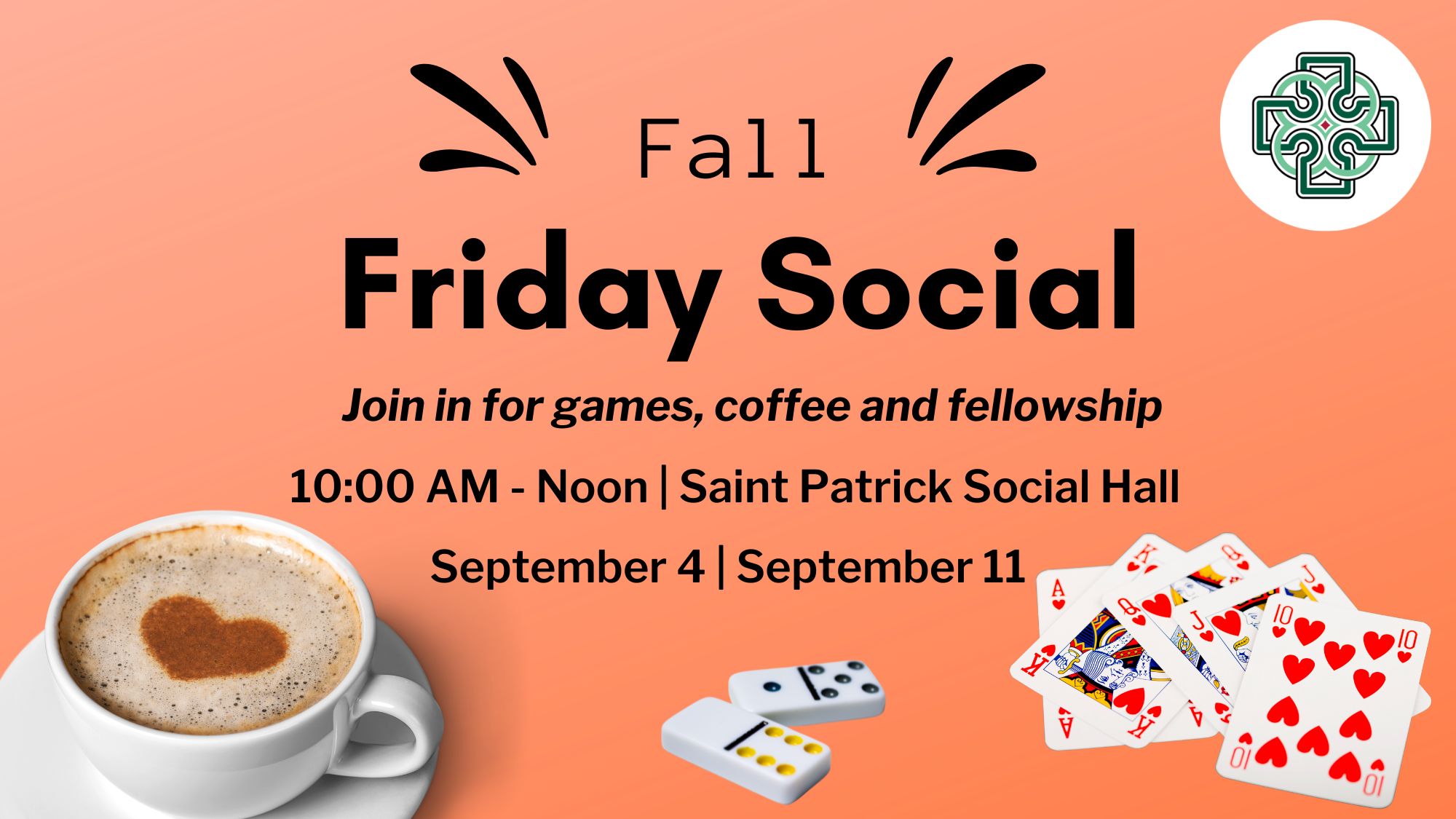 Join the fun on select Fridays throughout the year for games, coffee and fellowship at our Friday Socials. 