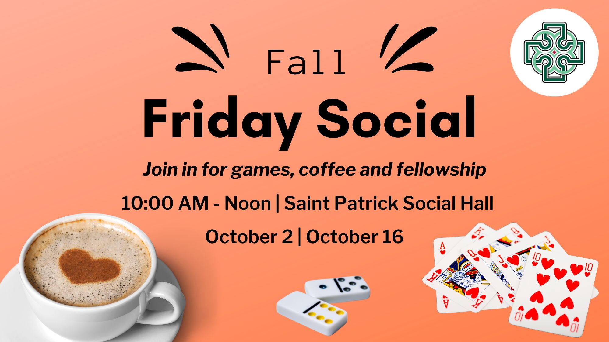 Join the fun on select Fridays throughout the year for games, coffee and fellowship at our Friday Socials. 