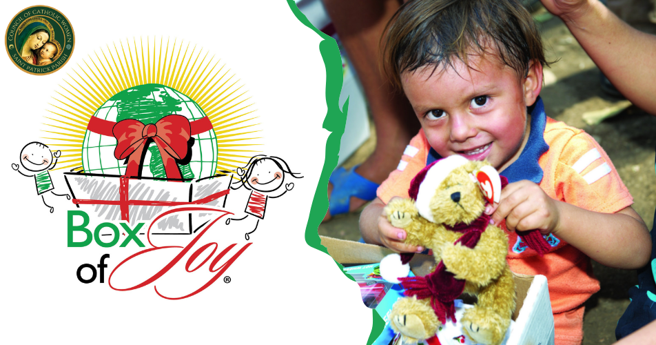 Bless a child with a Box of Joy by packing toys, clothing, and supplies into a shoebox for children in developing countries; materials are available at the Connections Center starting 10/3, with filled boxes due by 11/8 for shipping.
