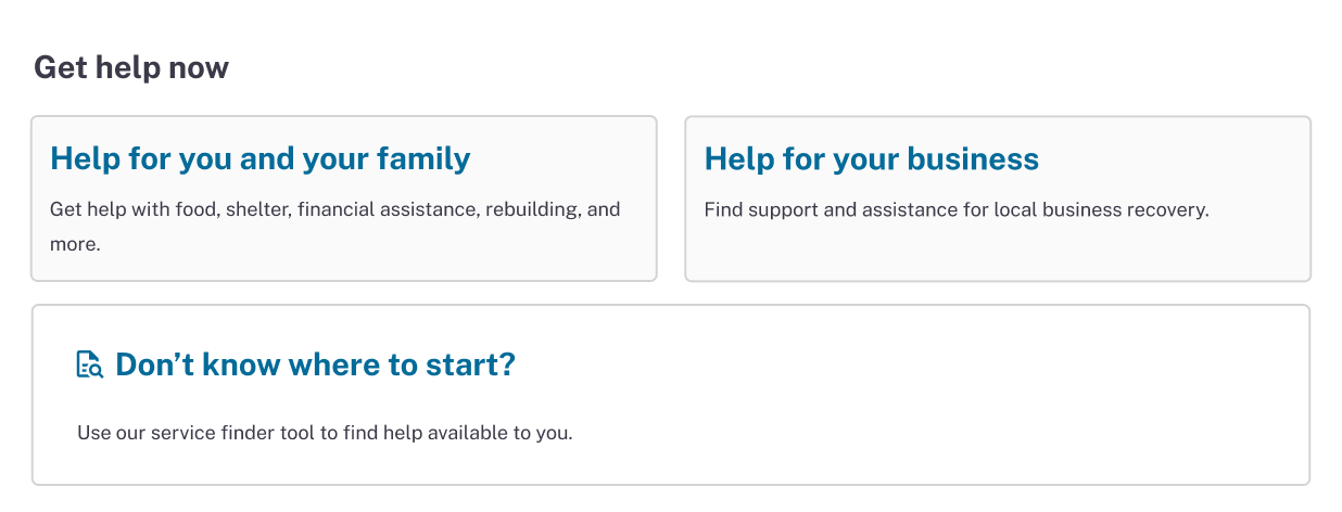 The "Get help now" module on the homepage