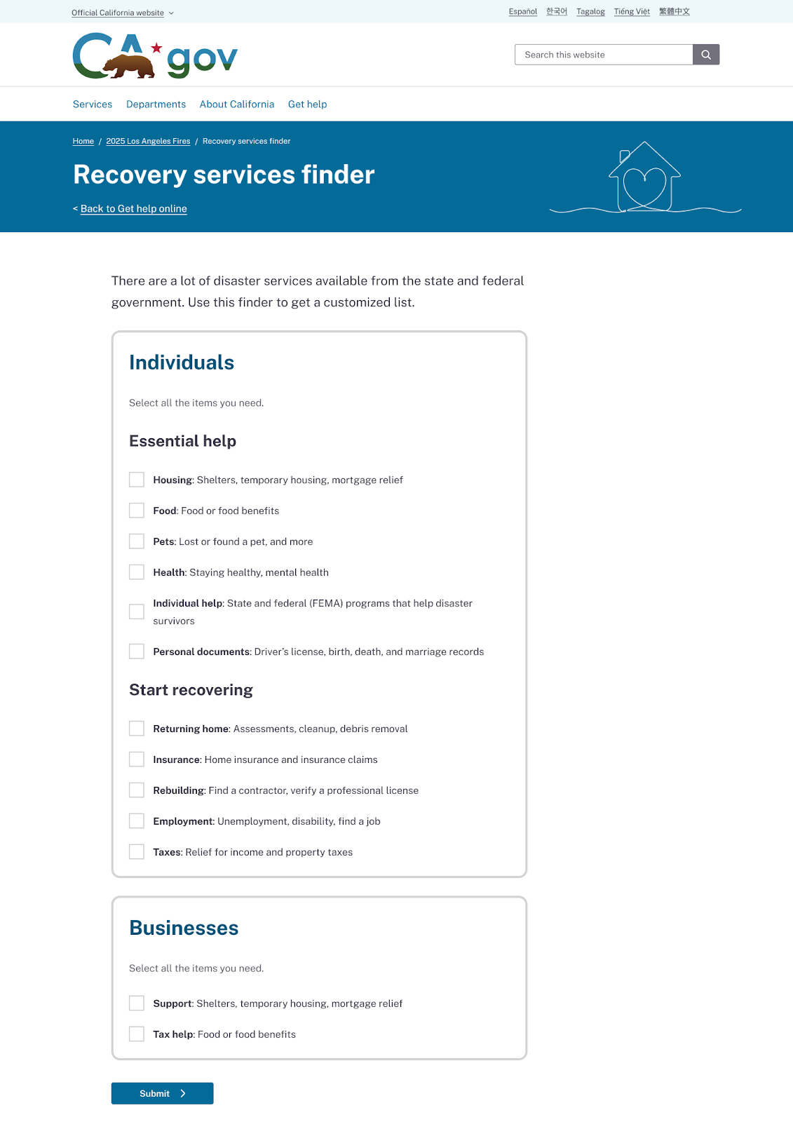 An image of the recovery services finder updates. 