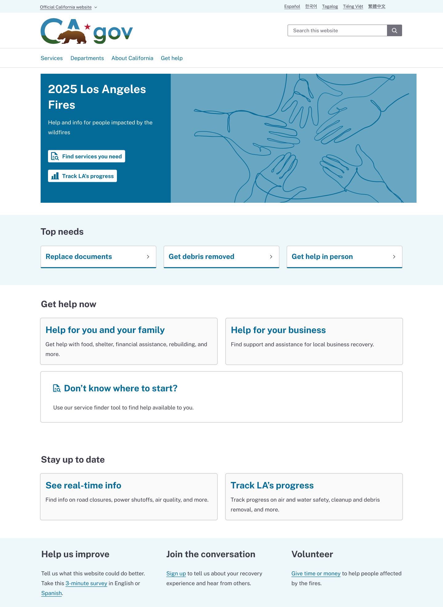 An image of the Disaster Recovery Center homepage.